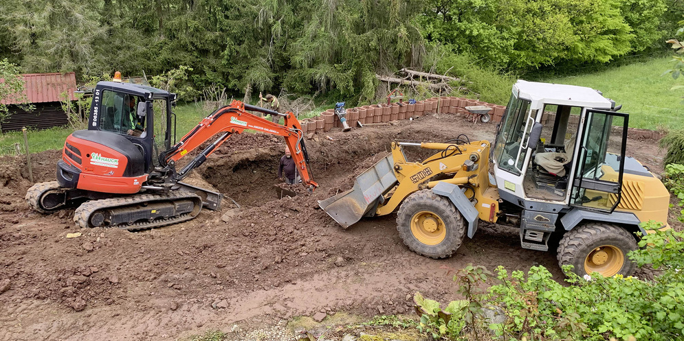 Baustelle, Erdaushub für den Pool